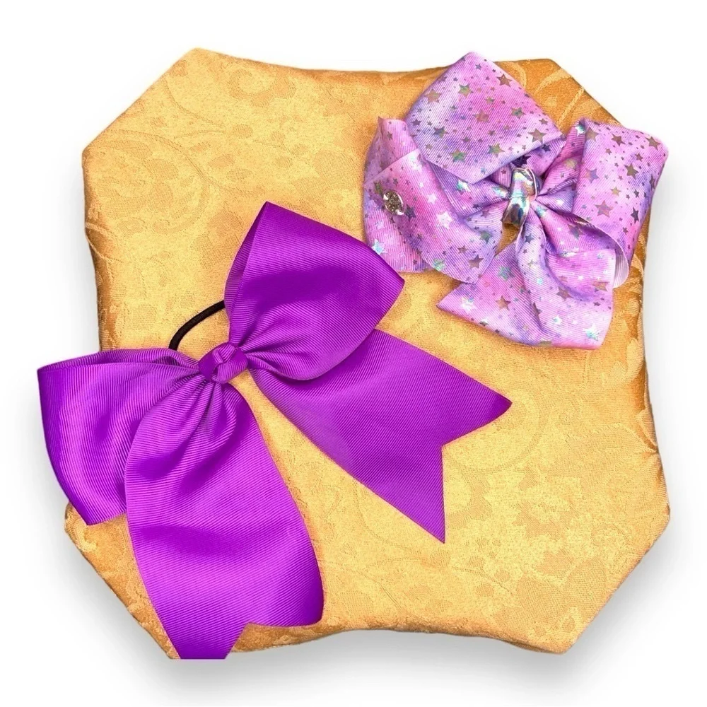 SET OF 2 LARGE PURPLE HAIR BOWS CHEER RETRO COLORFUL